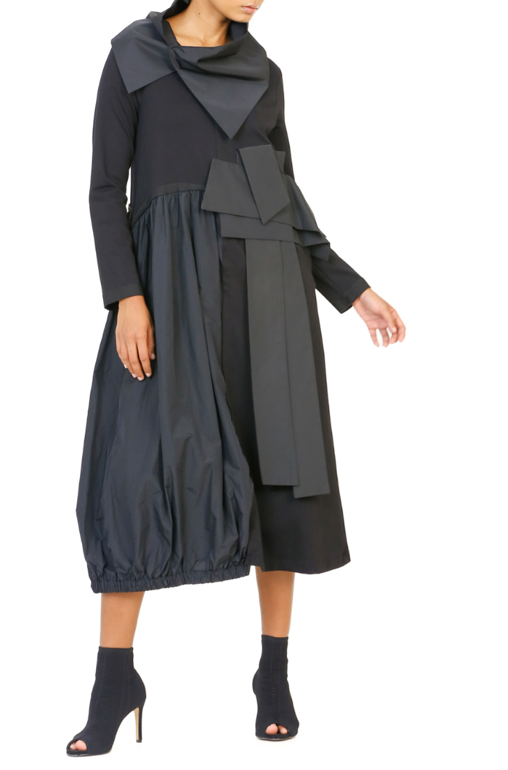 Taffeta Collar Dress - Black